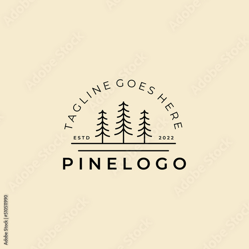 pine line art logo vector illustration template design