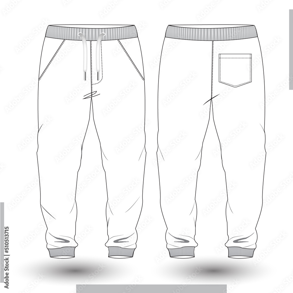 Trouser flat sketch design and Technical Fashion Illustration. Trousers ...