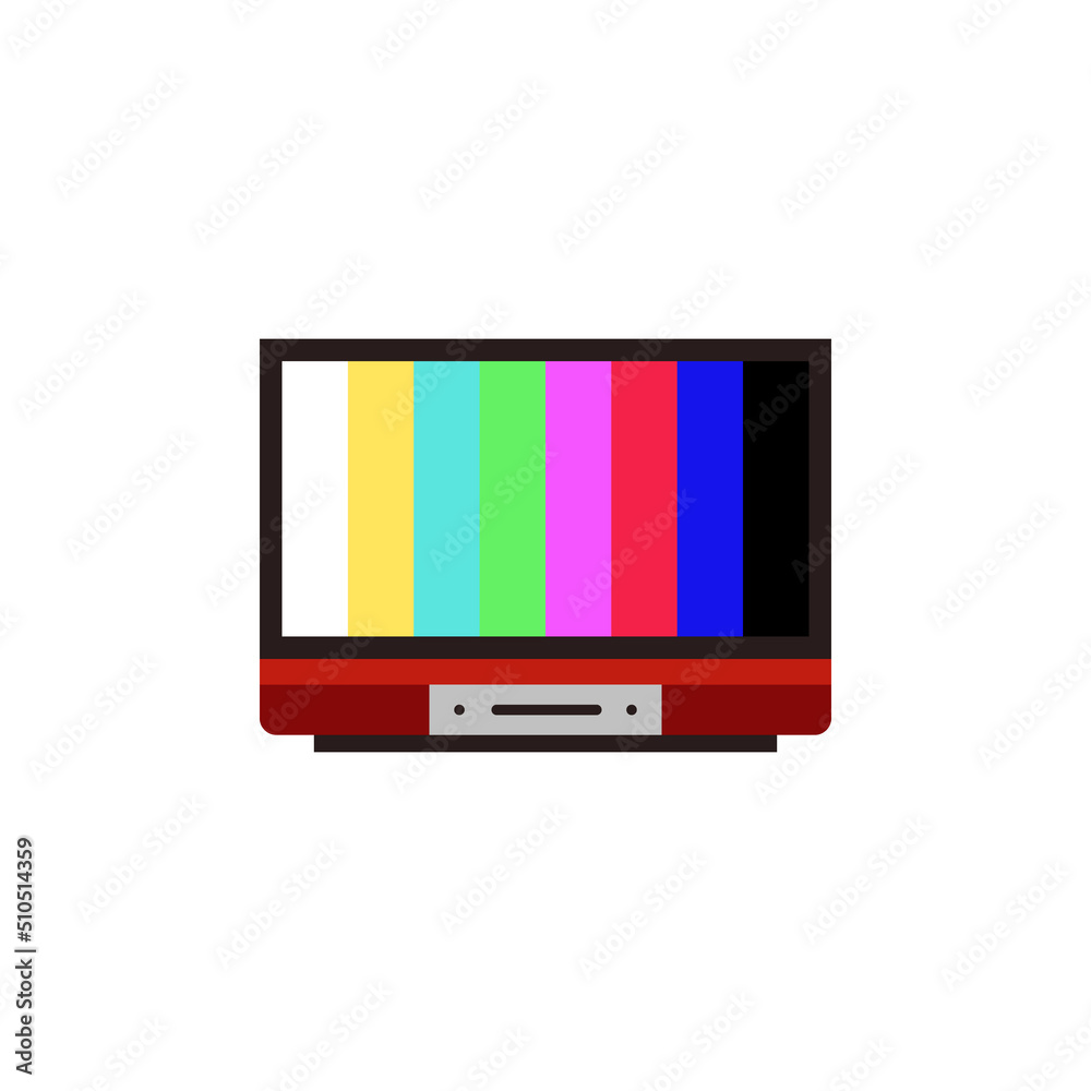 Cartoon modern television sign with multi-colored noise on screen flat ...