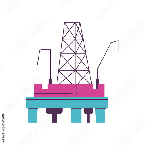 Gas oil drilling rig flat vector illustration isolated on white background.