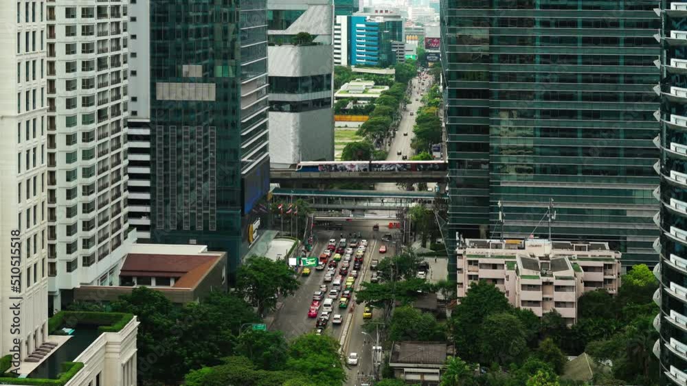 traffic in Witthayu road and sky train in Bangkok city, Thailand traffic in Witthayu road and sky train in Bangkok city, Thailand