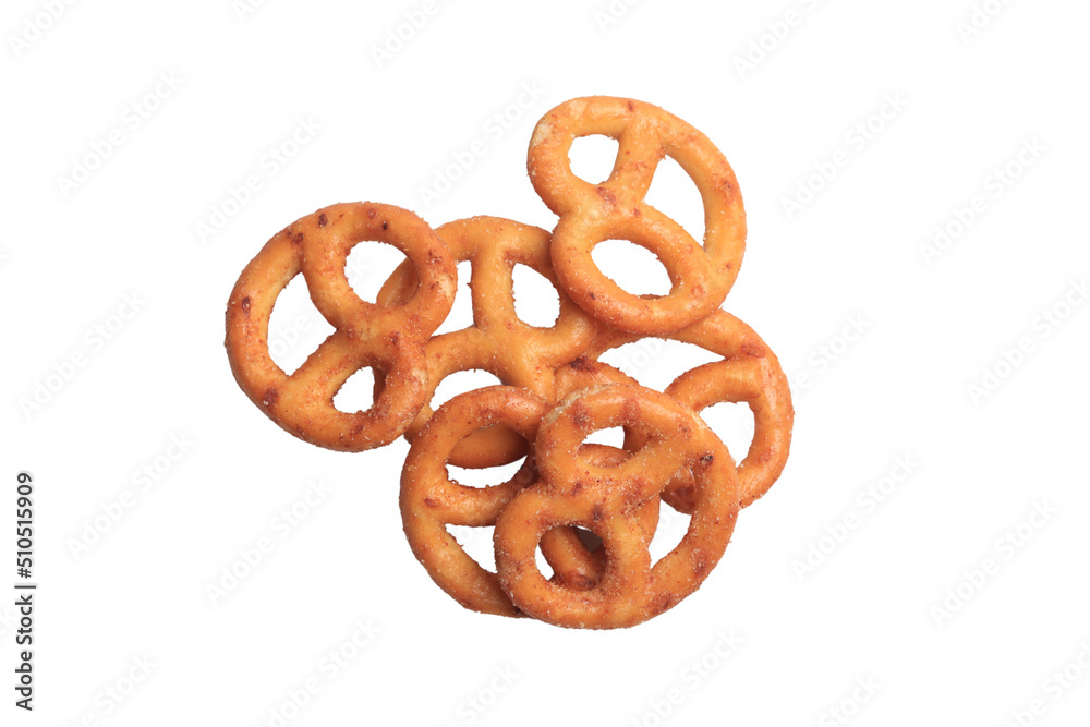 Freshly baked homemade soft pretzel with salt on white background Freshly baked homemade soft pretzel with salt on white background