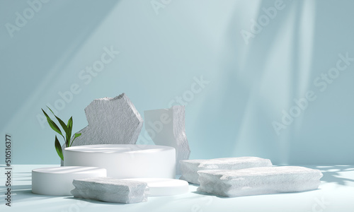 white rock podium for product presentation. Natural beauty pedestal, relaxation and health, 3d illustration