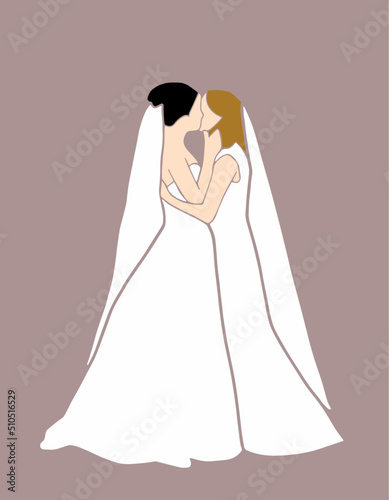 LGBTQ Bride, homosexual characters, Romantic relationships. Celebrating love. Women couple kissing, Hug, proposal, lesbian valentines day, Wedding Card invitation. Romantic vector, Girl kissing Girl