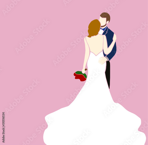 Bride and Groom  Lover characters  Romantic relationships. Celebrating love. kiss and hug vector  proposal  valentines day  Wedding Card invitation. Romantic wedding vector  Ideal for card