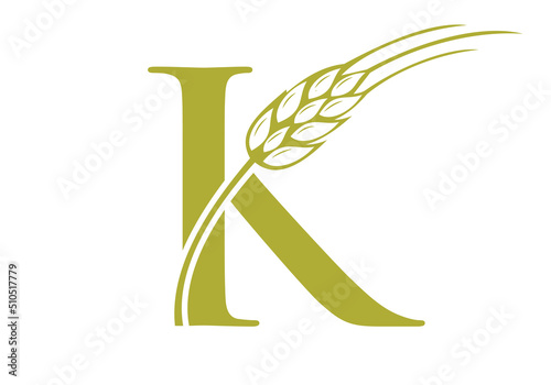 Letter K Agriculture Logo Farming Sign. Agriculture Logo With Alphabet K Template Vector Symbol
