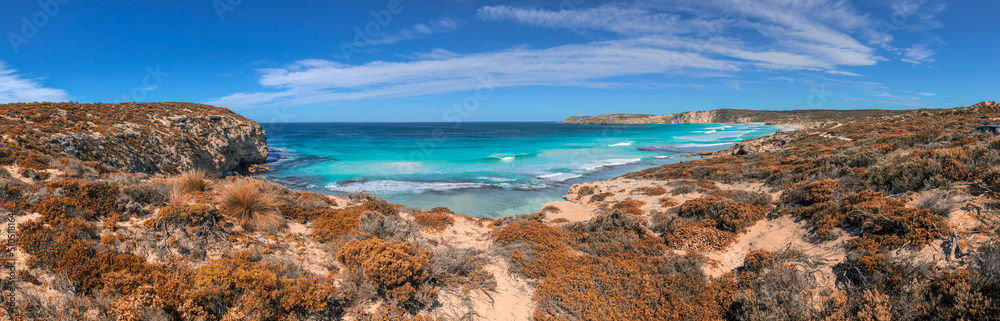 Island beach panoramic view with ocean and vegetation Island beach panoramic view with ocean and vegetation
