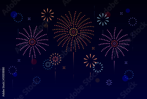 fireworks background illustration: celebration festival at night. simple firework icons vector