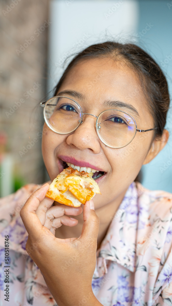 Asia Woman holding Fresh Homemade Italian Pizza Margherita and Smiling, Slice of hot pizza large cheese breakfast, lunch ,dinner crust seafood meat topping sauce. fast food italian traditional Asia Woman holding Fresh Homemade Italian Pizza Margherita and Smiling, Slice of hot pizza large cheese breakfast, lunch ,dinner crust seafood meat topping sauce. fast food italian traditional