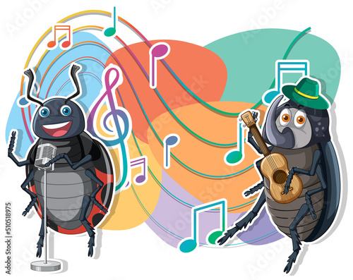 Group of beetle playing music together
