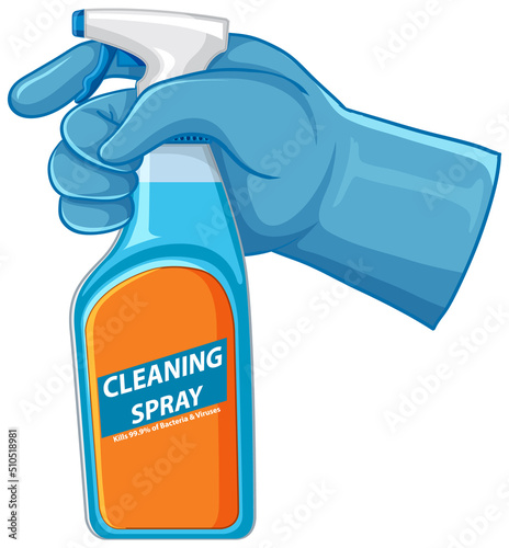 Human hand holding cleaning spay