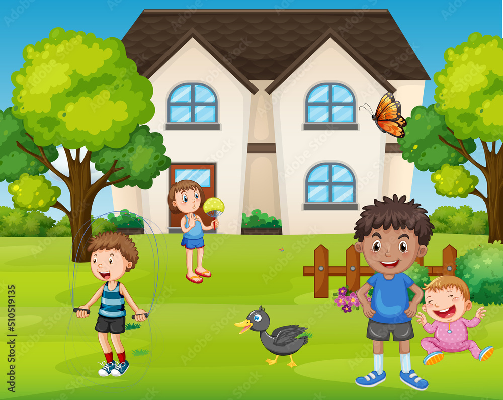 House scene with many kids House scene with many kids