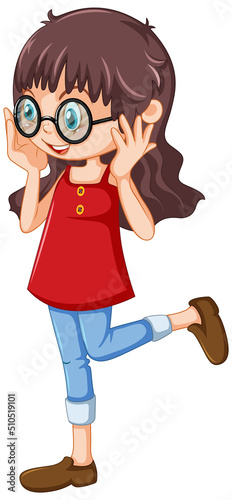 Cute girl wearing glasses cartoon character