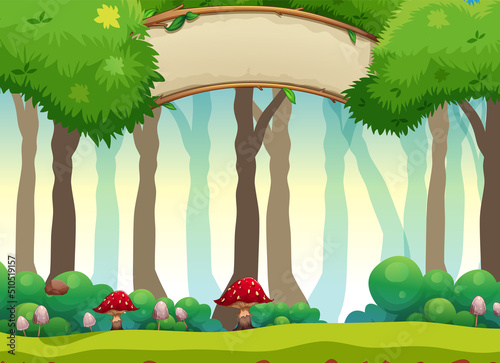 Background scene with trees in forest