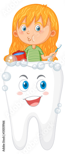 Kid cleaning humna teeth isolated