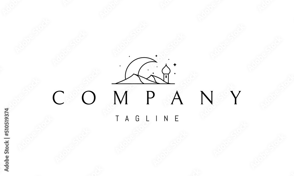 Vector logo on which an abstract image of a landscape of tung against the backdrop of a huge moon. Vector logo on which an abstract image of a landscape of tung against the backdrop of a huge moon.