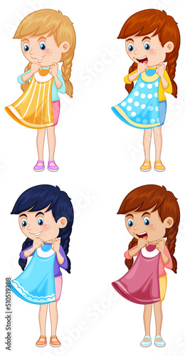 Set of girl truing new dress