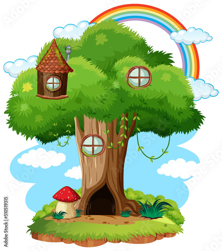 Three house in cartoon style