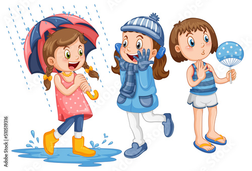 Set of girls wearing clothes different season styles