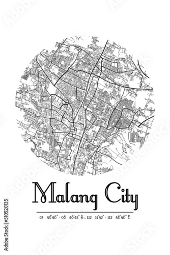 Minimalist Malang City Map Wall Decoration. Malang is one of the cities in Indonesia