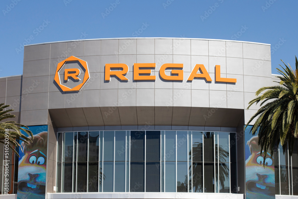 Irvine, CA, USA May 7, 2022 Front view of the Regal Theatre at the