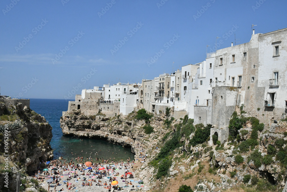 Panoramic view of the town of Polignano a Mare, in the Puglia region of Italy.