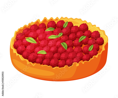 Baked Raspberry Pie Made from Pastry Dough with Sweet Fruit Filling Vector Illustration