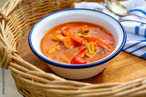 Kettle goulash is prepared over an open fire! photo