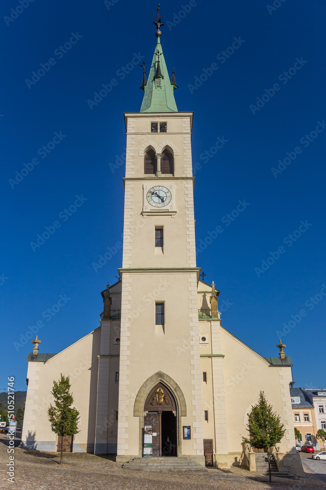 Front view of the historic church in Kasperske Hory, Czech Republic