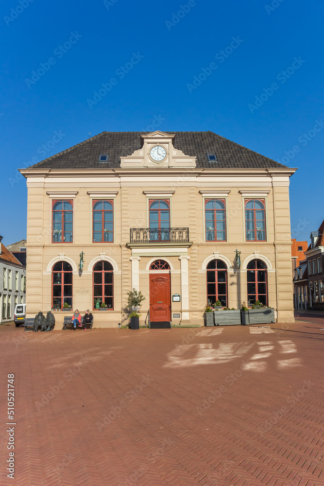 Front facade of a historic house at the market square of Steenwijk, Netherlands