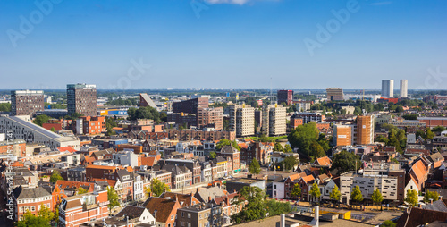 Fototapeta Naklejka Na Ścianę i Meble -  Aerial view over old and new architecture in Groningen, Netherlands