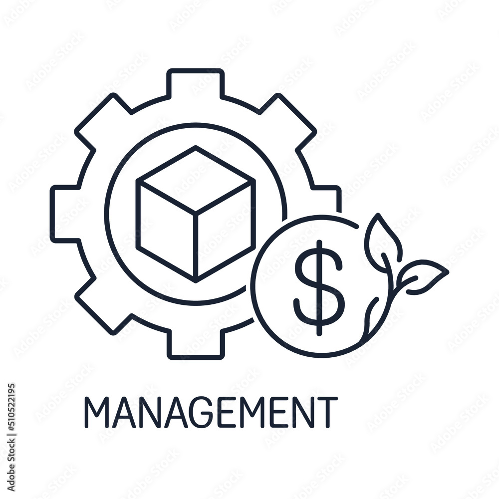 Sale of goods, services. Process management. Vector linear icon isolated on white background. Sale of goods, services. Process management. Vector linear icon isolated on white background.