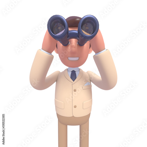 3d render of cheerful businessman holding binoculars, looking into future, searching © paper_owl