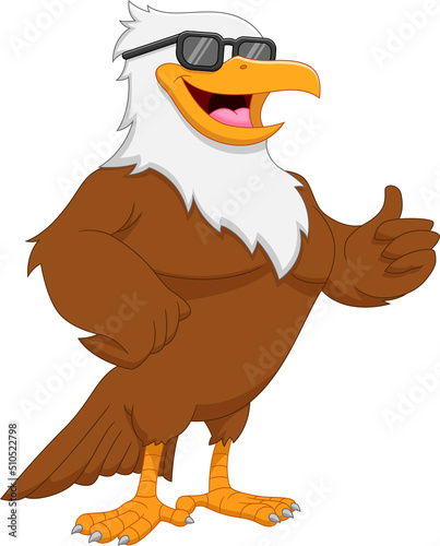 cartoon cute eagle wearing sunglasses and thumbs up