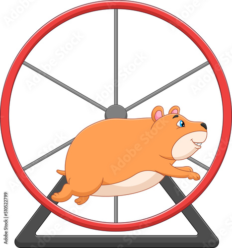 cartoon cute hamster running in rolling wheel