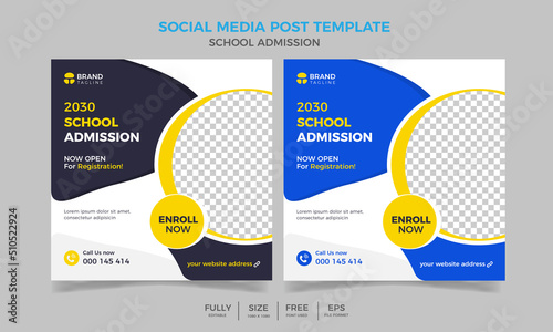 Education Social Media Post Banner, School Admission Social Media Post, School admission promotion social media post template