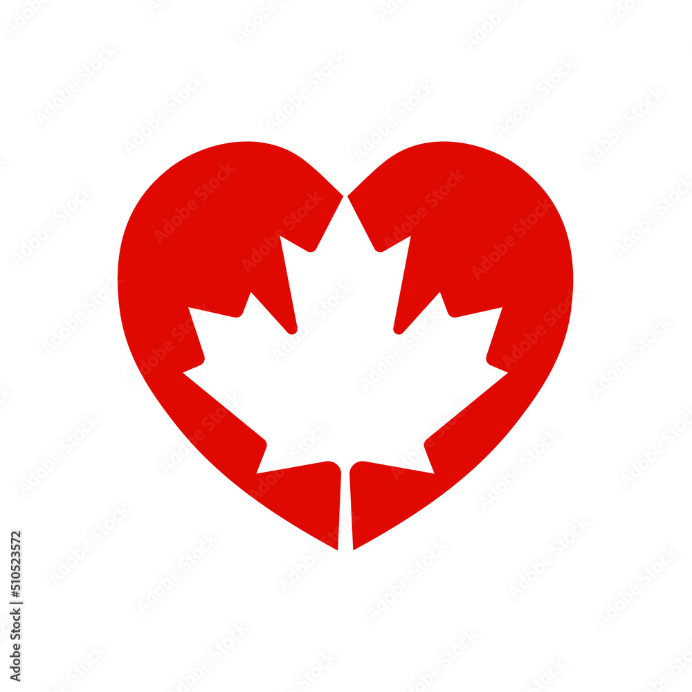 Maple leaf with red love vector icon. Maple leaf vector illustration. Canada vector symbol maple leaf. icon. logo. Maple leaf with red love vector icon. Maple leaf vector illustration. Canada vector symbol maple leaf. icon. logo.