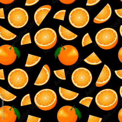 Seamless pattern with oranges on a dark background.
