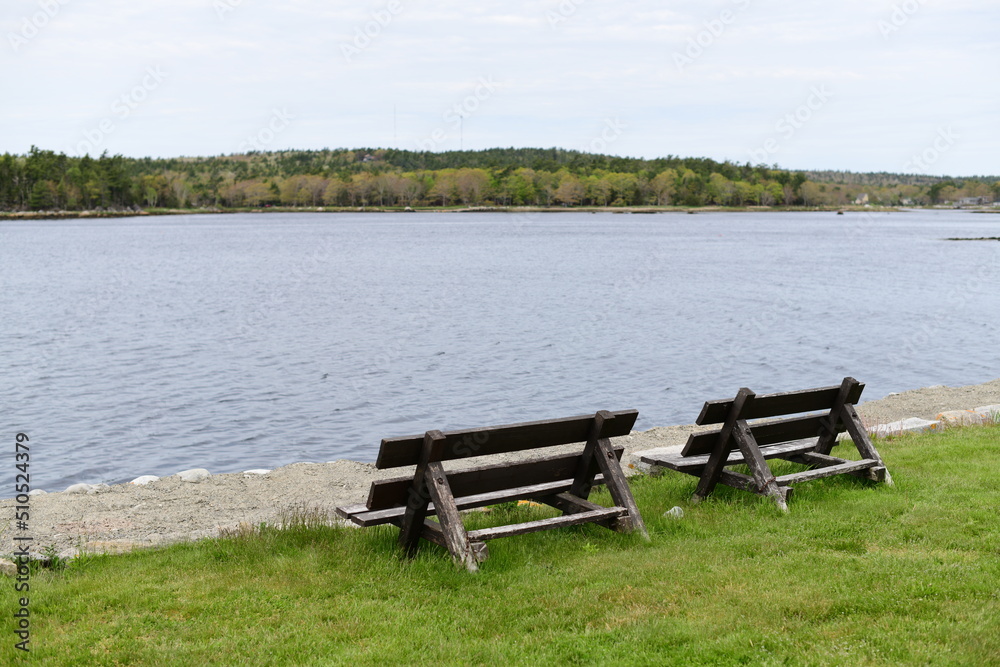 wooden bench on the lake