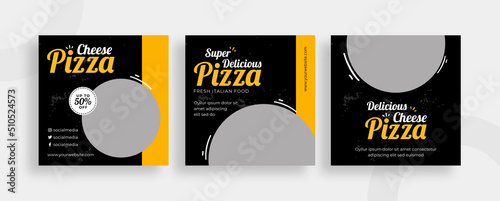 Set of editable templates for Instagram post, Facebook square, social media, pizza, culinary, advertisement, and business promotion, fresh design with black yellow colour and minimalist vector (3/3)