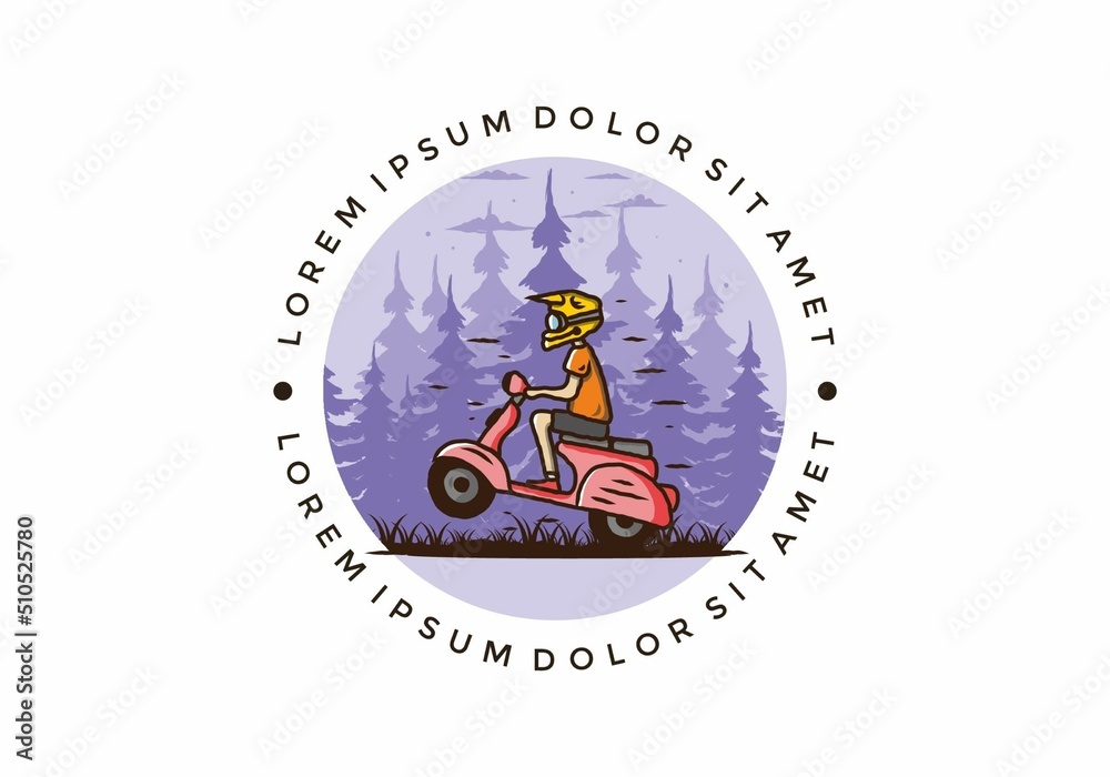 Standing scooter in the forest illustration Standing scooter in the forest illustration