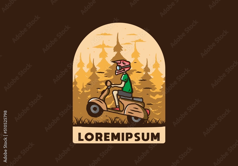 Standing scooter in the forest illustration Standing scooter in the forest illustration
