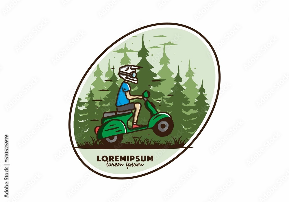 Standing scooter in the forest illustration Standing scooter in the forest illustration
