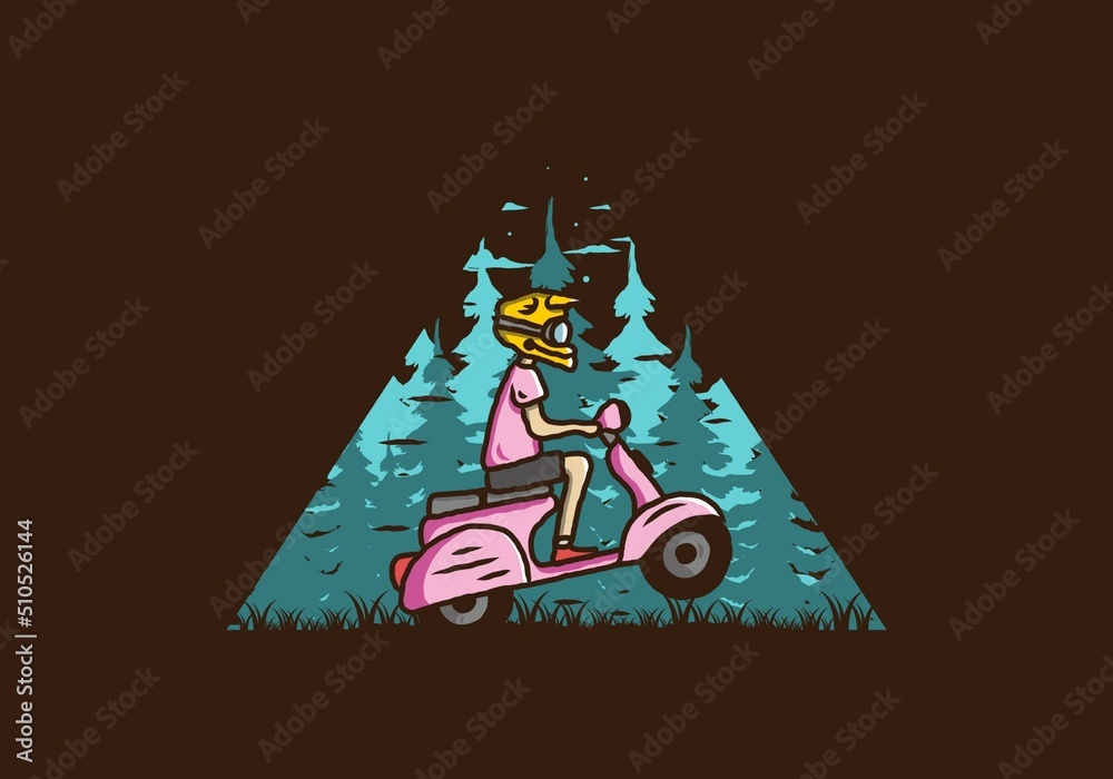 Fototapeta premium Standing scooter in the forest illustration