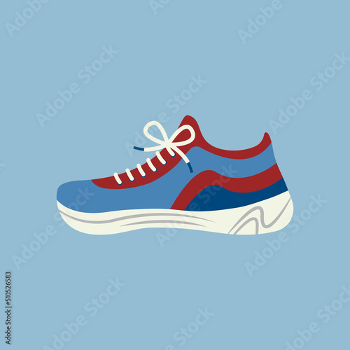 Sneaker isolated. Colorful sports footwear witha laces. Shoes for fitness and daily activity. Flat object vector illustration