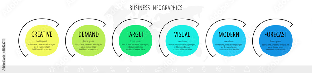 Vector line infographics with 6 rectangles. Business concept graphic ...
