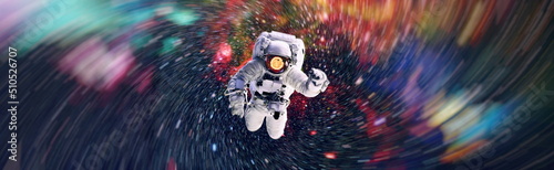 Fényképezés Picture of astronaut spacewalking with glowing stars