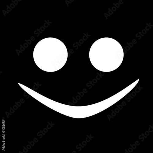 Simple white smiley face graphic on black background.