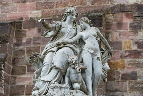 Sculpture at the spring of river Danube: Mother Baar shows her daughter Danube the way.