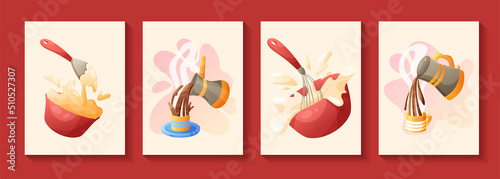 Set of banners for homemade cuisine, cooking or culinary courses, restaurants or cafe. Vector cartoon illustration.